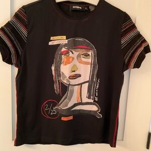 Desigual Black Artistic Graphic Short Sleeve Tee